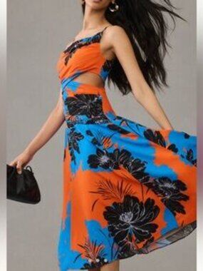 Anthropologie Plenty by Tracy Reese Printed Asymmetrical Cutout Dress L